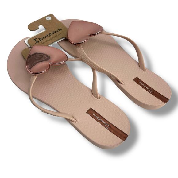 NEW Ipanema Wave Heart Flip Flop Sandals Size 8 Pink Rose Gold Flip Flops - Picture 8 of 13